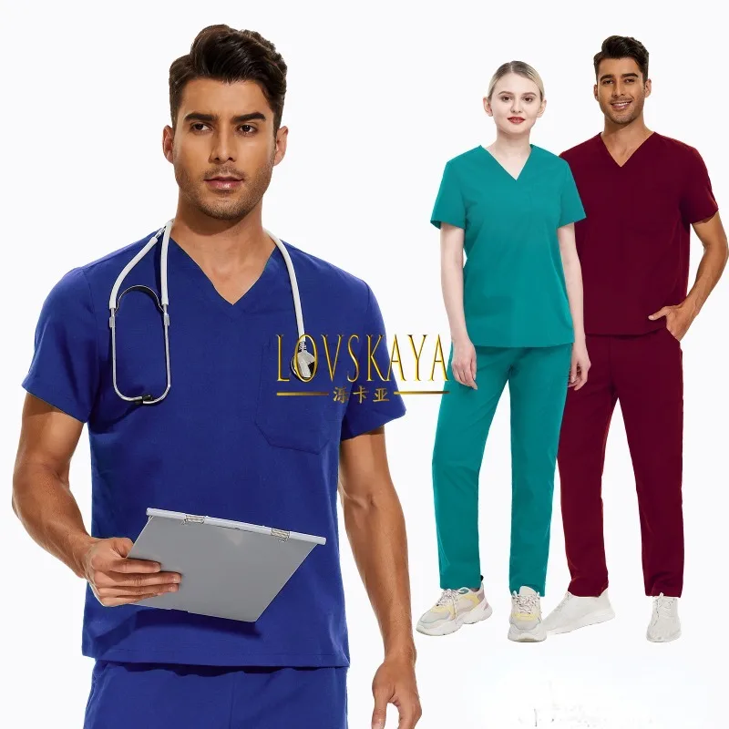 Solid color short sleeved surgical hand wash suit high-end surgical suit male and female surgical doctor suit