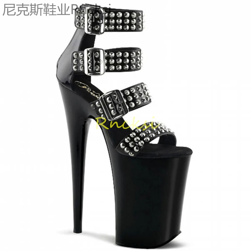 23cm Super high heels evening pole dancing sandals women\'s stiletto rivet with super high waterproof platform sandals