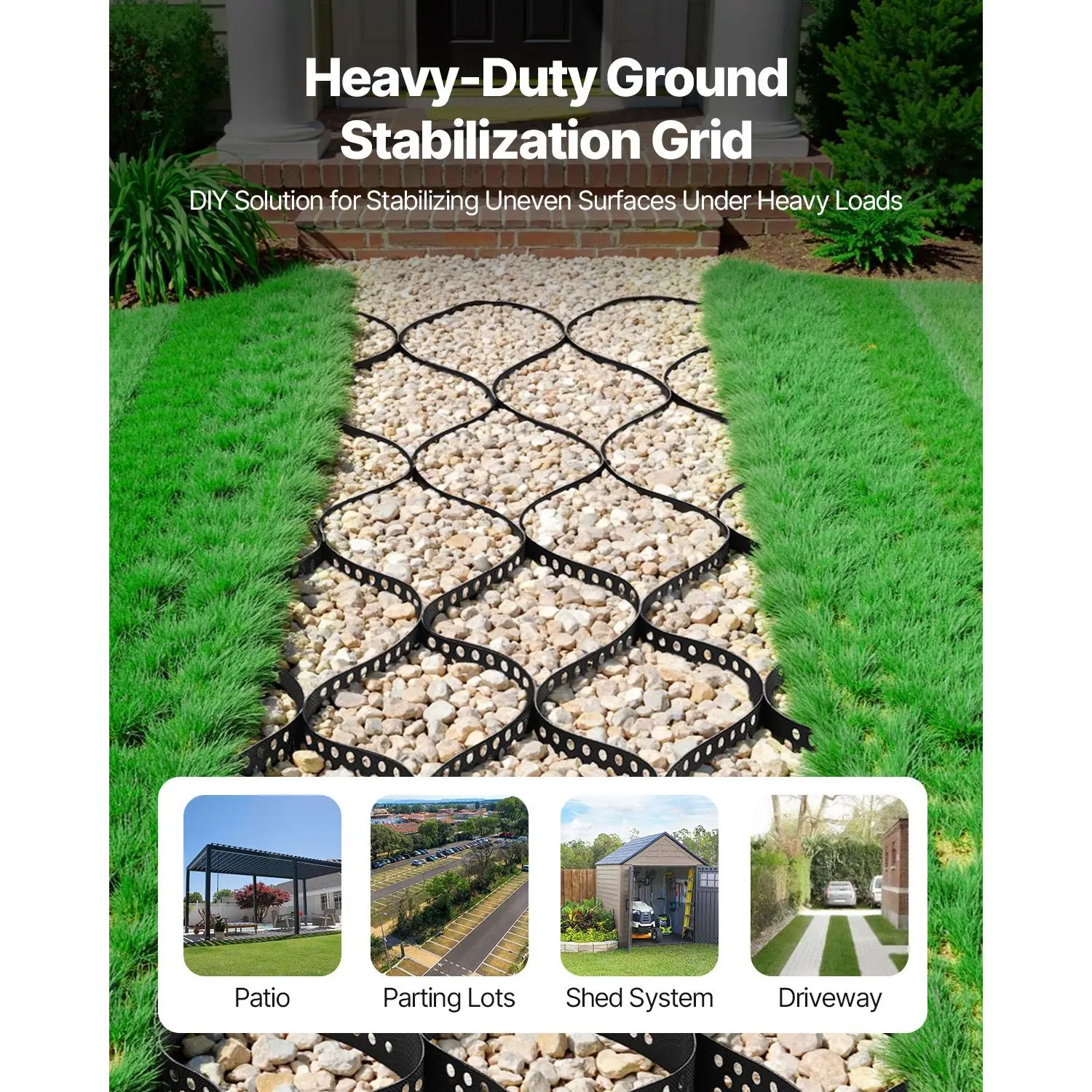Gravel Grid, 3 Inch Depth, 17.06 x 8.86 FT / 5200 x 2700 mm, 1880 LBS Per Sq ft Grass Ground Retainer, Permeable Geo Grids Drive