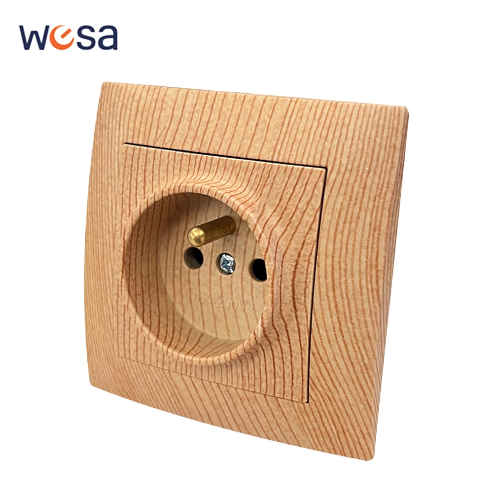 Toma de pared de madera, pintura de plástico con toma de corriente de tierra de 250V, toma de corriente eléctrica ignífuga estándar clásica de Francia