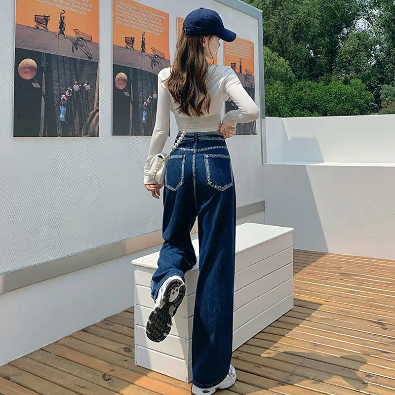 Fashion Design Sense Niche Straight Tube High Waisted Jeans Spring 2023 New Women's Loose Fitting Casual Wide Leg Pants