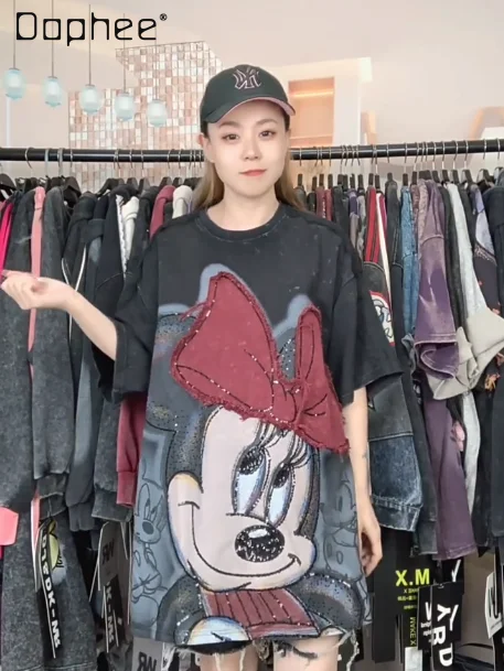 

Trendy Brand Tee Women Autumn New Embroidered Bow Cute Print Fashion Cartoon Oversized Loose Short Sleeve T-Shirt Top 2025