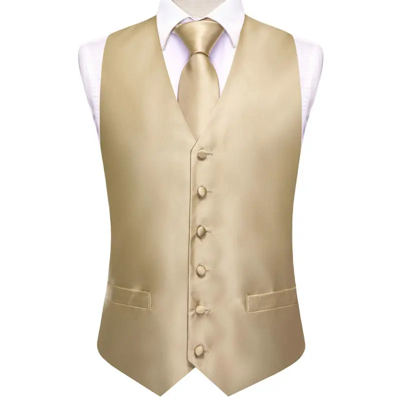 VerveRow Herren Satin-Set mit V-Ausschnitt, Weste, Krawatte und Einstecktuch, 3-teiliges formelles Business-Hochzeits-Westen-Set – Detail 8