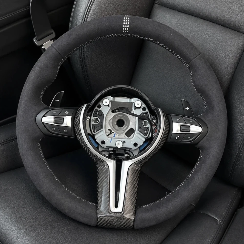 Steering Wheel For BMW F80 M3 M4 F82 F85 F90 X5 F15 F10 F20 F22 F30 F31 M2 F87 M3 E70 E90 Custom Suede White Center Mark