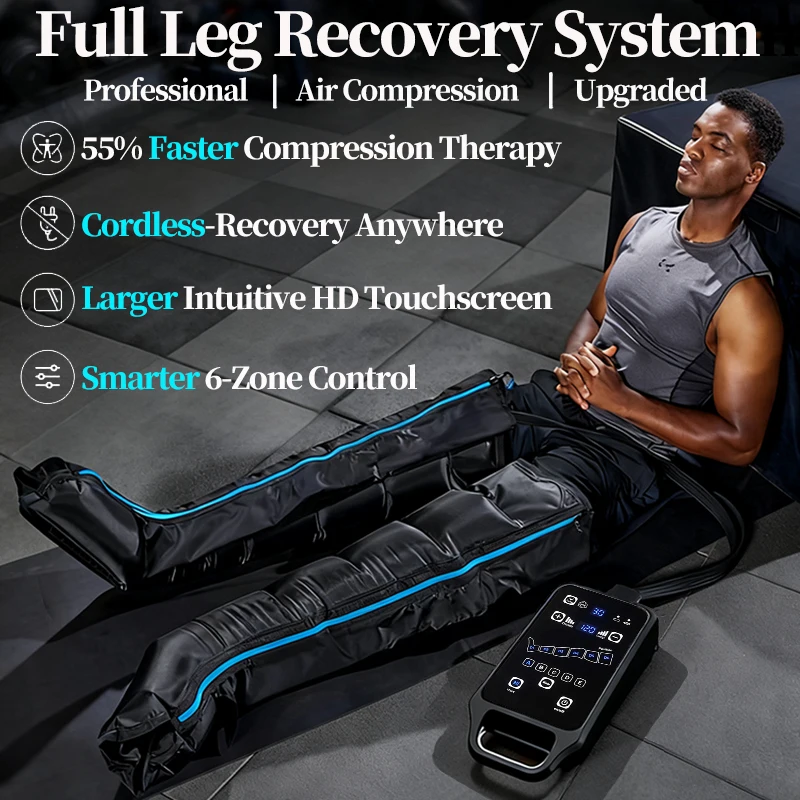 Air Recoveri Compression Therapy System Sports Recovery Boots LED Light Warmer Compression Leg Massager Wireless Remote Control