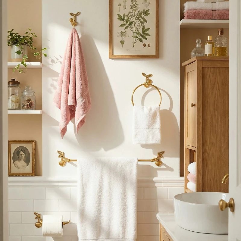 

Drill Mount Brass Towel Ring Wall Bath Hanger Restroom Hook Holder Premium Hardware Accessory for Washroom Storage Decoration