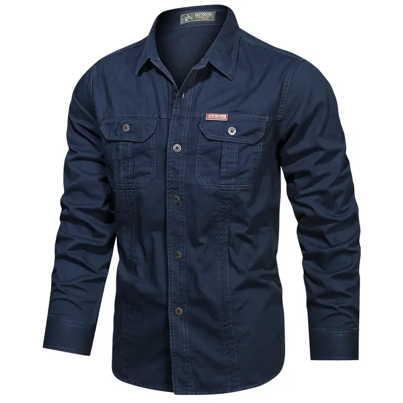 Men Military Outdoor Shirts Male Cotton Multi-pocket Tooling Casual Shirts Good Quality Man Large Size Solid Long-sleeved Shirts