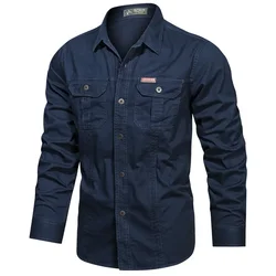 Mannen Militaire Outdoor Shirts Mannelijke Katoen Multi-Pocket Tooling Casual Shirts Goede Kwaliteit Man Grote Maat Solid Lange-mouwen Shirts