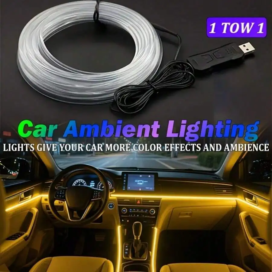 118-Inch/3-Meter RGB USB Car Interior Light Strip | Ambient LED Lighting Kit With App Control, Fiber Optic And Music-Synced