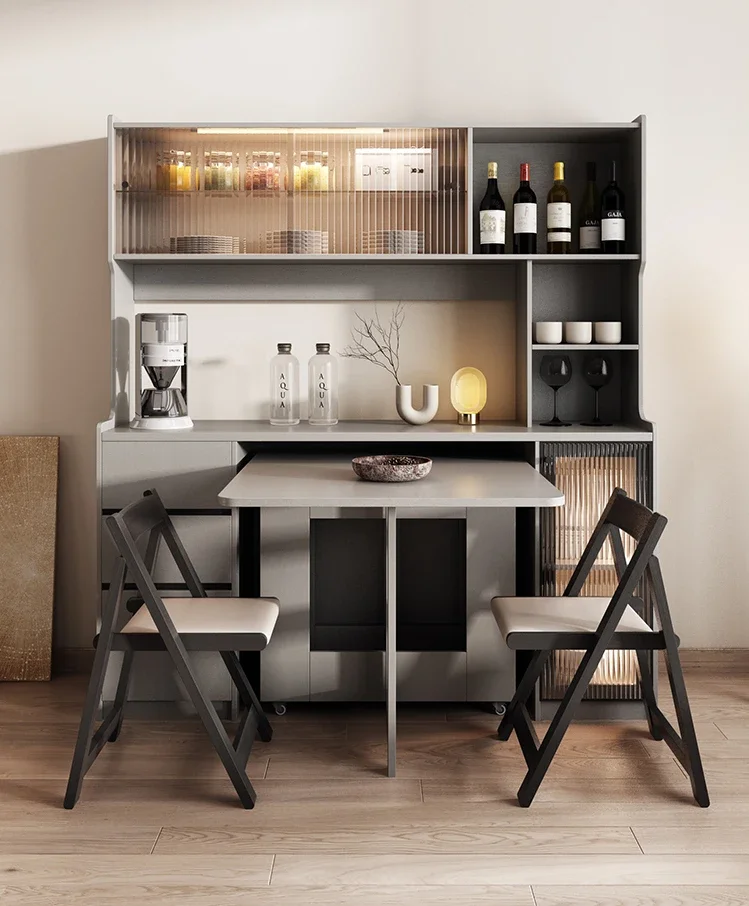 Foldable storage table luxury multifunctional sideboard retractable wheeled solid wood table dining table