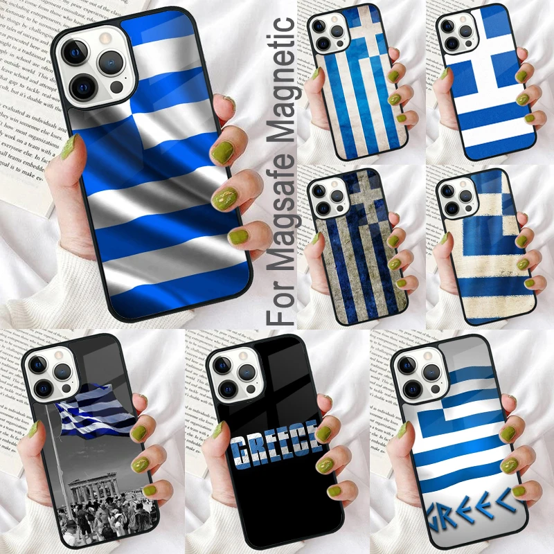 Greek Greece Flag Magnetic Soft Phone Case for iPhone 16 Promax 15 Pro 13 14 Plus 11 12 Mini MagSafe Coque