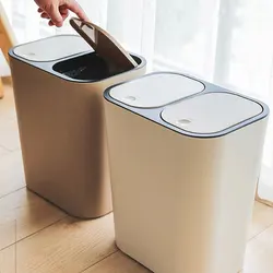 Dual Compartment Sorting Trash Push-button Trash Compartments Garbage Waste Can Dry Wet Classified Trash for Home Office kitchen
