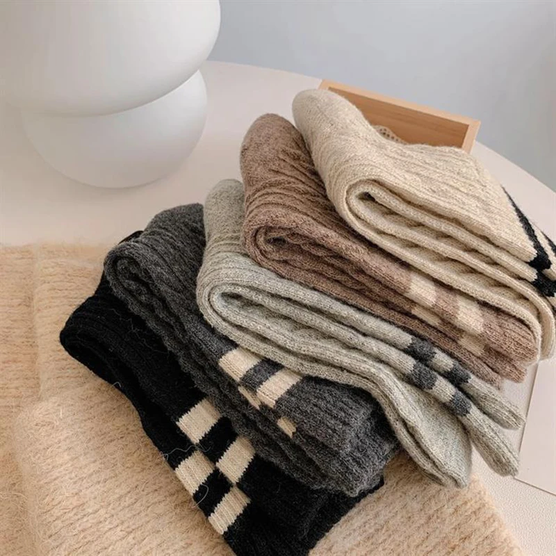 5/10 Paar Damen Herbst-Winter gestreifte mittelhohe Socken, warm, bequem, modisch, College-Stil, dreidimensionale Textur, lässige Socken – Detail 12