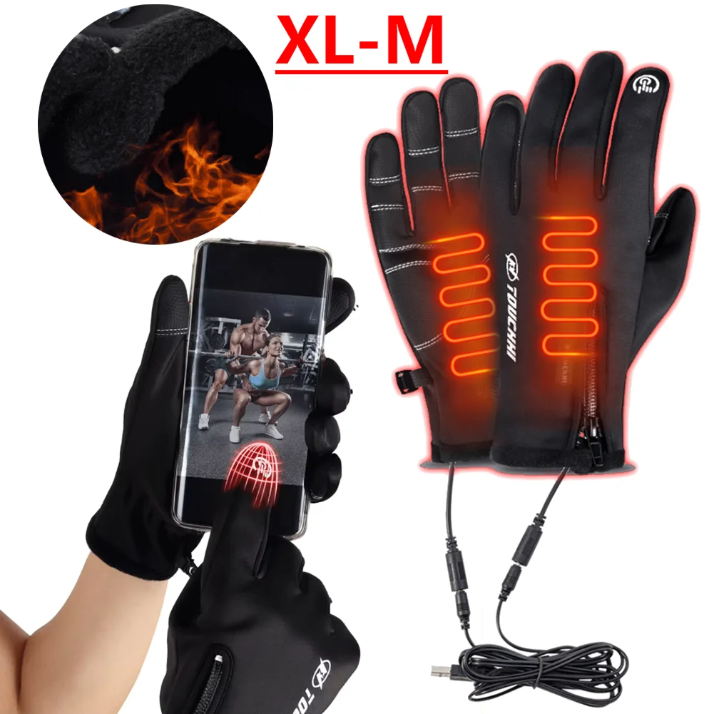 

USB Touch Screen Gloves Heated Motorcycle Gloves Winter Ski Gloves Anti-Slip Glove for Cycling Running Driving Hiking Walking