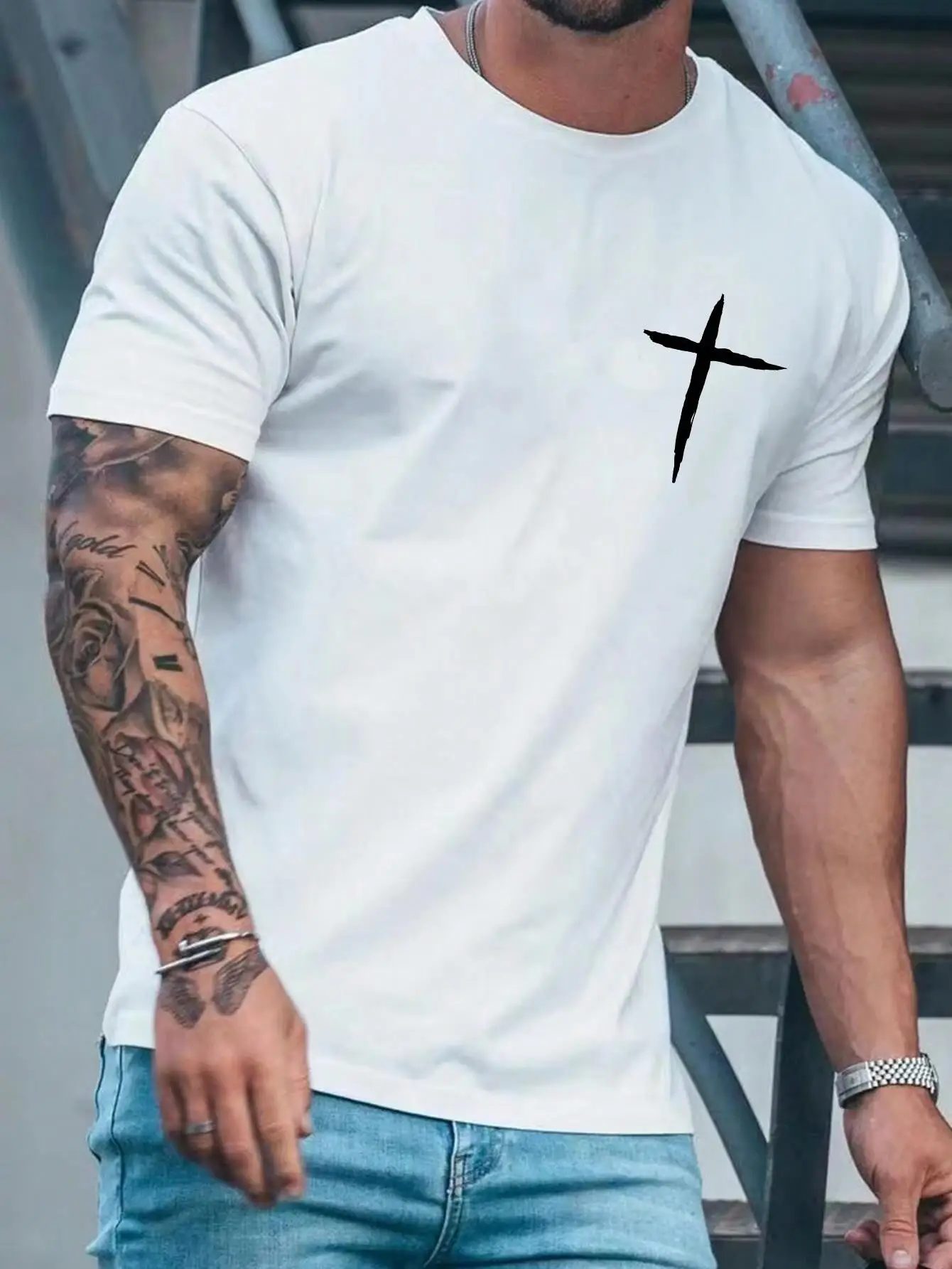 Gym Mens T Shirts Short Sleeve Simplicity Handwriting Cross Print Clothes Men Sportswear Oversized Summer Casual Daily T-Shirts