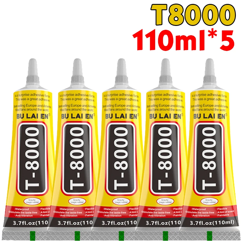 Klarer T-8000 und schwarzer T-7000-Klebstoff, 15 ml/50 ml/110 ml, Schmuckhandwerk, wasserfester, schnell trocknender Harzkleber, Handy-Bildschirm-Reparaturkleber