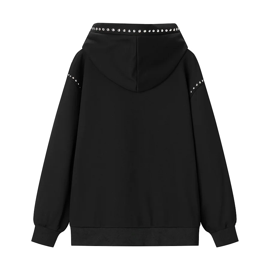 Cool Sweet ZR Wind Women's Long Sleeve Hoodie Jacket Rivet Casual Commuter Style Fashionable Straight Cut Polyester Fiber