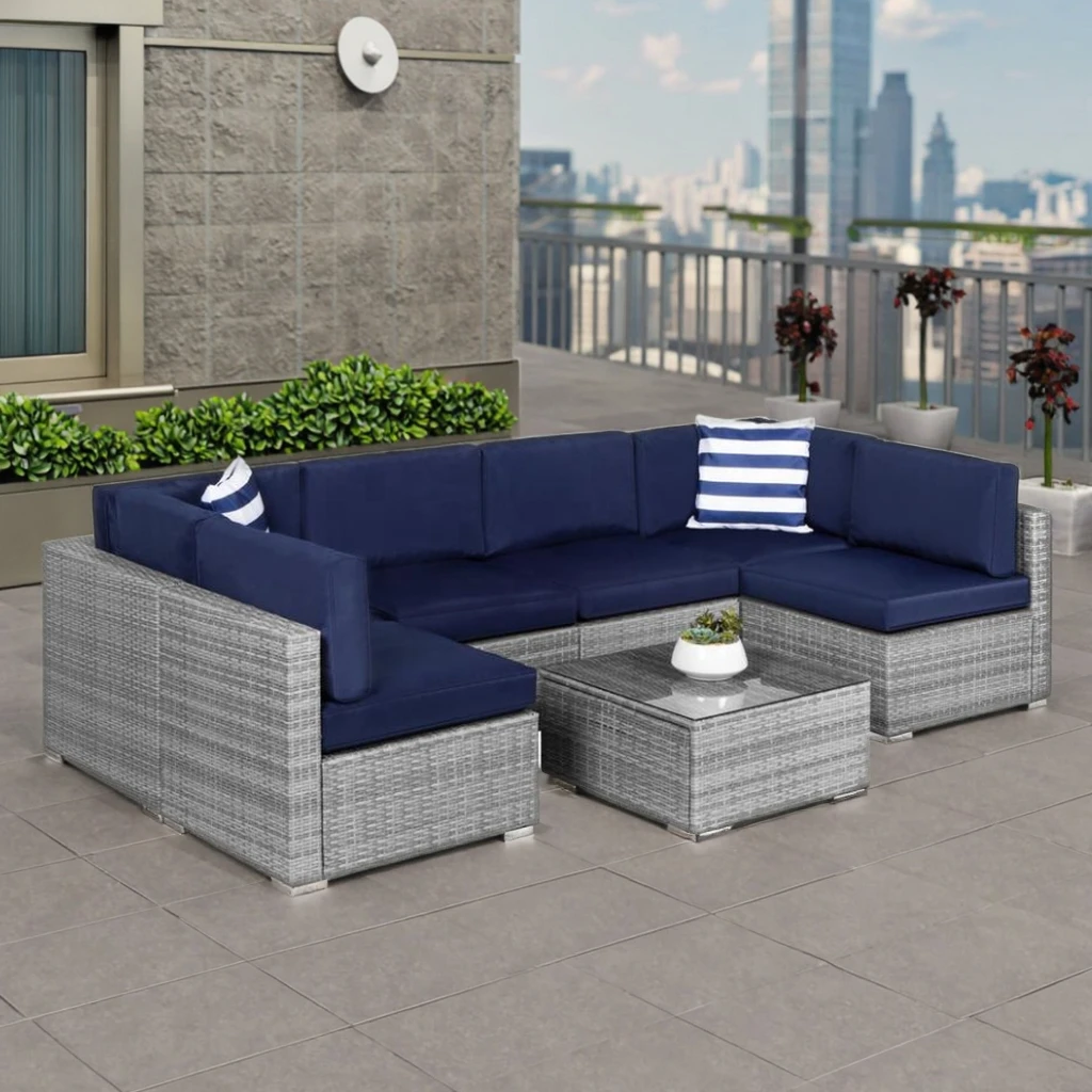 OR-Modern Luxury Outdoor Garden Furniture Stylish L-Sectional Modular Rattan Patio Sofa Set Wicker Conversation Piece!