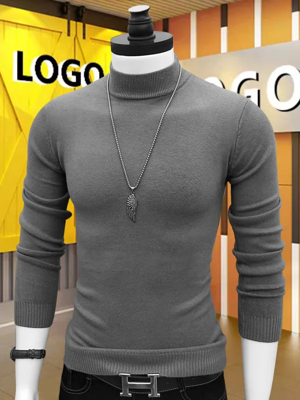 

Men's Knitted f-High Collar Base irt Sweater Warm Color Top Korean Sle Slim Fit Inner Wear Versatile Sle