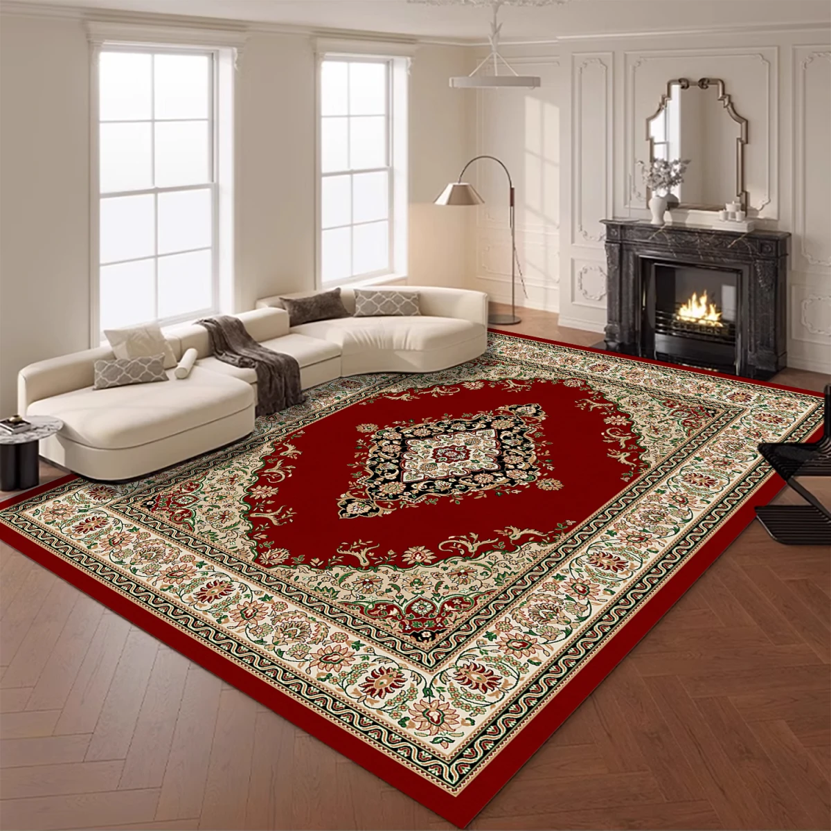 Vintage Persian Red Large Carpets for Living Room High-end Luxury American Fluffy Rug Bedroom Bed End Anti-slip Large Area Mat