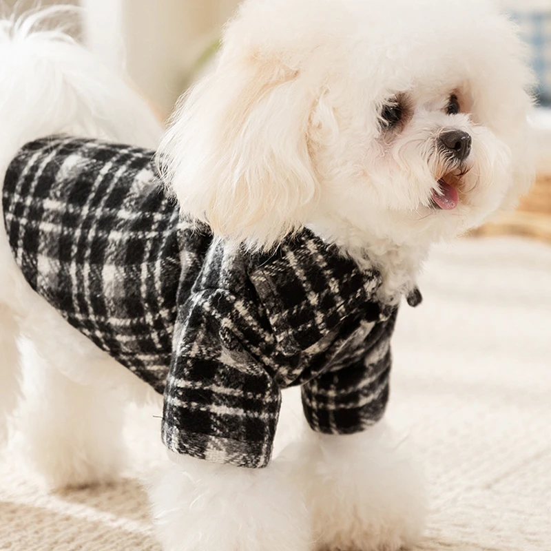 Autumn Winter Warm Pet Dog Dress Puppy Shirt Luxury Dog Clothes Thickened Striped Plaid Dog Costume Chihuahua Bichon Dog Coat