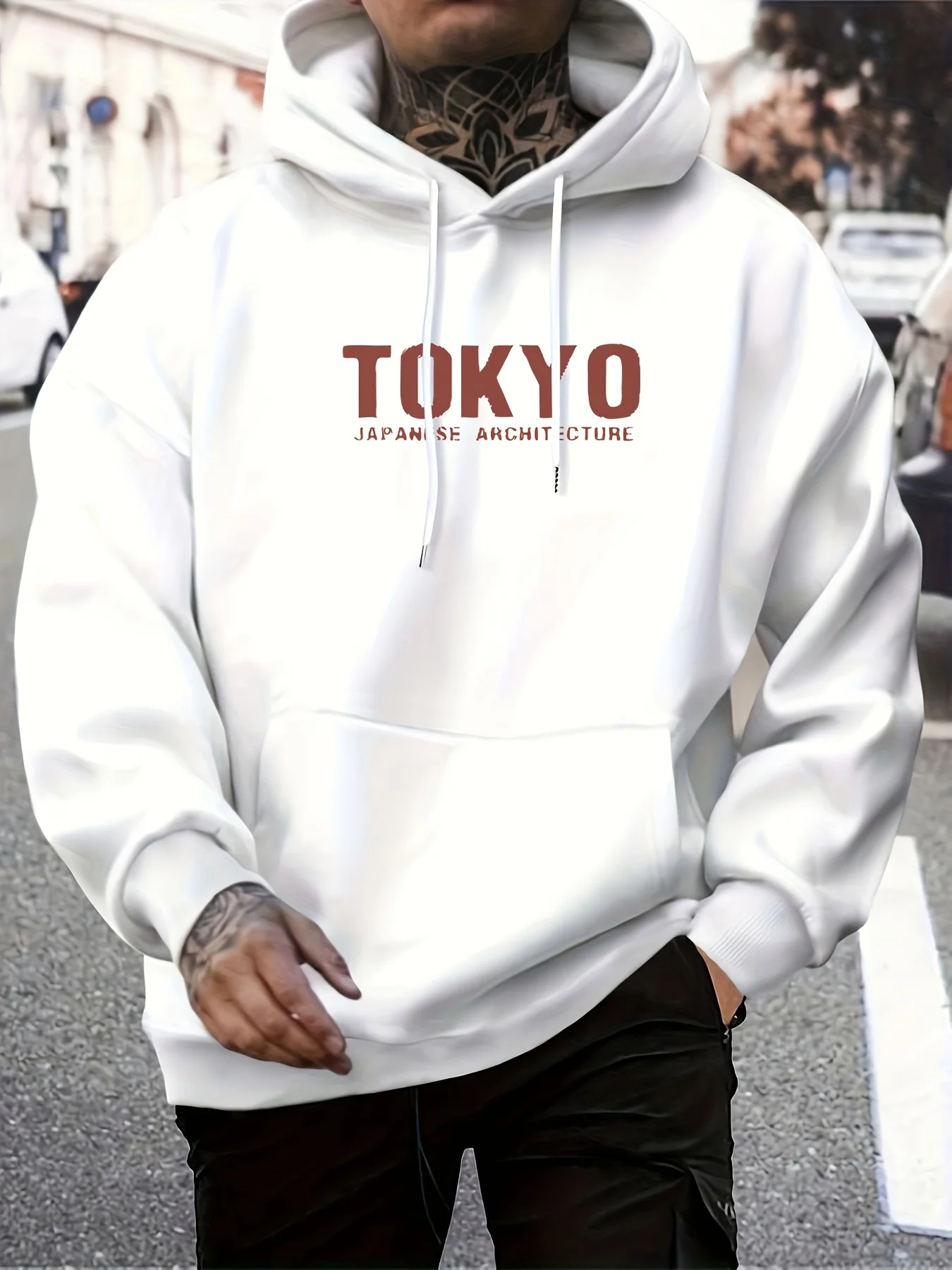 Men's hooded sweatshirt with letter print, drop shoulders, and long sleeves—perfect for back-to-school streetwear.