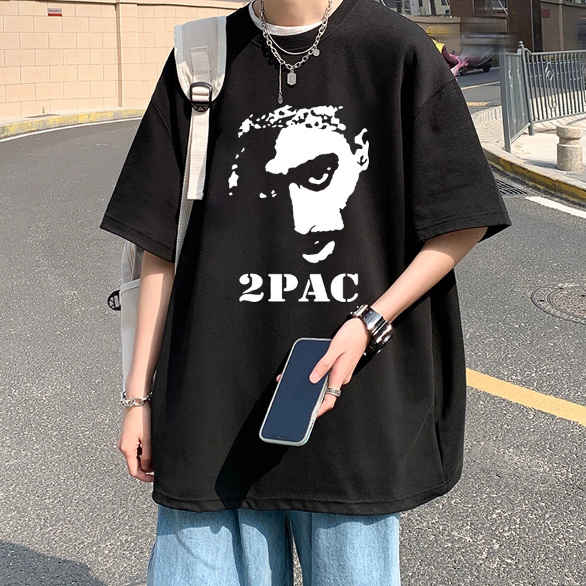 

Hot Rapper Tupac Hip Hop vintage short sleeve T-shirts Men Women classic punk Oversized Tops Unisex 100% Cotton black T shirt