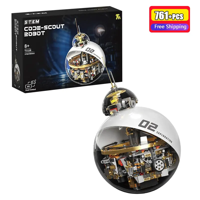 761PCS T1118 Sci Fi Code Scout Spherical Robot Building Blocks Programmable Visual Coding DIY Assembly Home Decorating Present