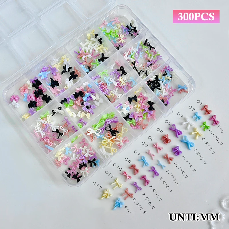 12 Grids Colorful Bowknot Set Resin Ribbon Nail Art Accessories Decoration DIY Manicure Mini Nail Gems image 3