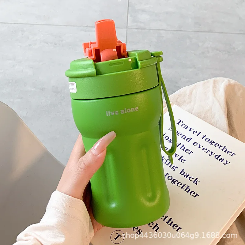 Thermal Insulation Portable Water Bottles Cup with Straw Stainless Steel Aesthetic Water Bottle Travel Mug Coffee Thermos - Image 5