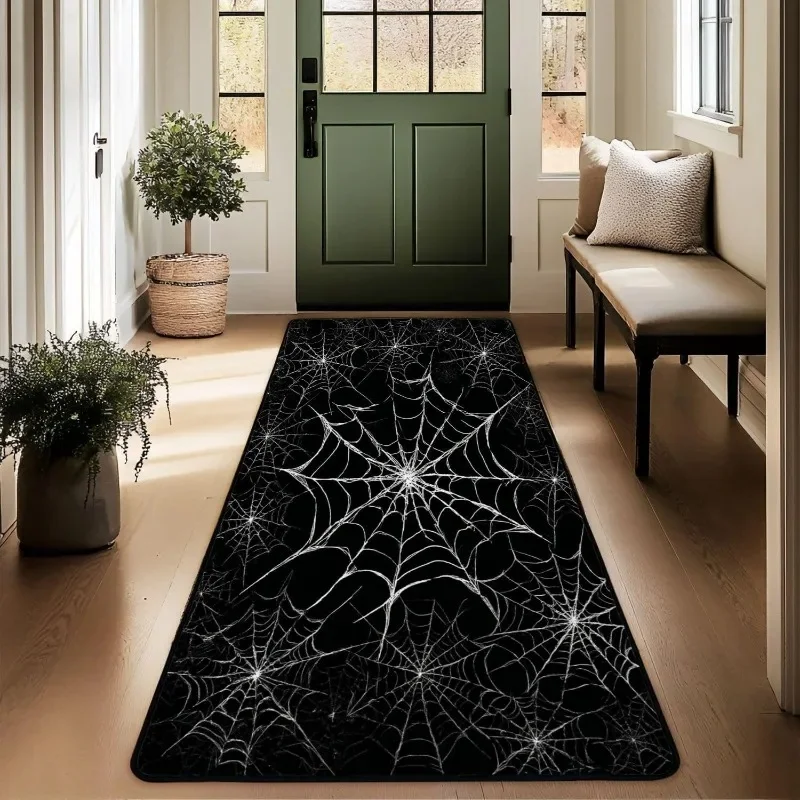 VIKAMA Spider Web Runner Rug Black White Cobweb Pattern Non Slip Long Hallway Carpet for Entryway Home Decor