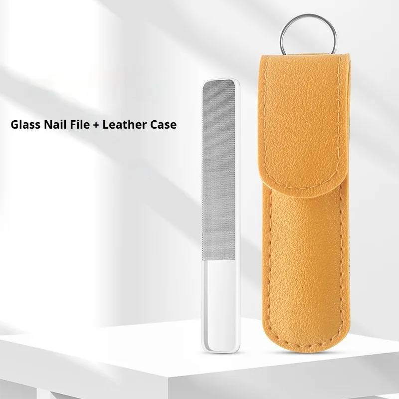 Professionele nano-glas nagelvijl transparant schuren polijsten slijpen nagelkunst manicure met lederen etui