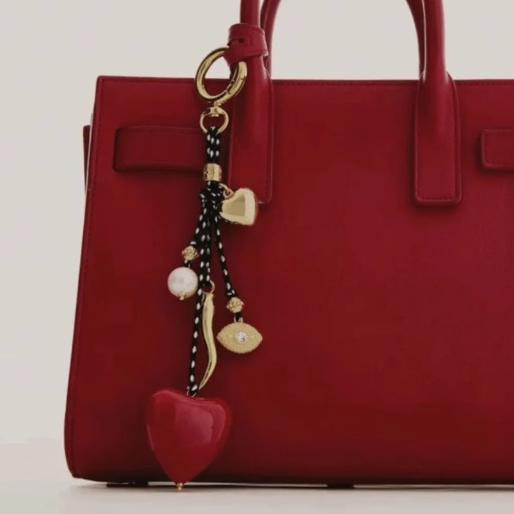 الإبداعية لطيف الحب القلب حقيبة قلادة اللؤلؤ حبل مضفر شكل الأسماك مفتاح سلسلة حجر الراين حقيبة أنيقة حلي معلقة الهدايا #2