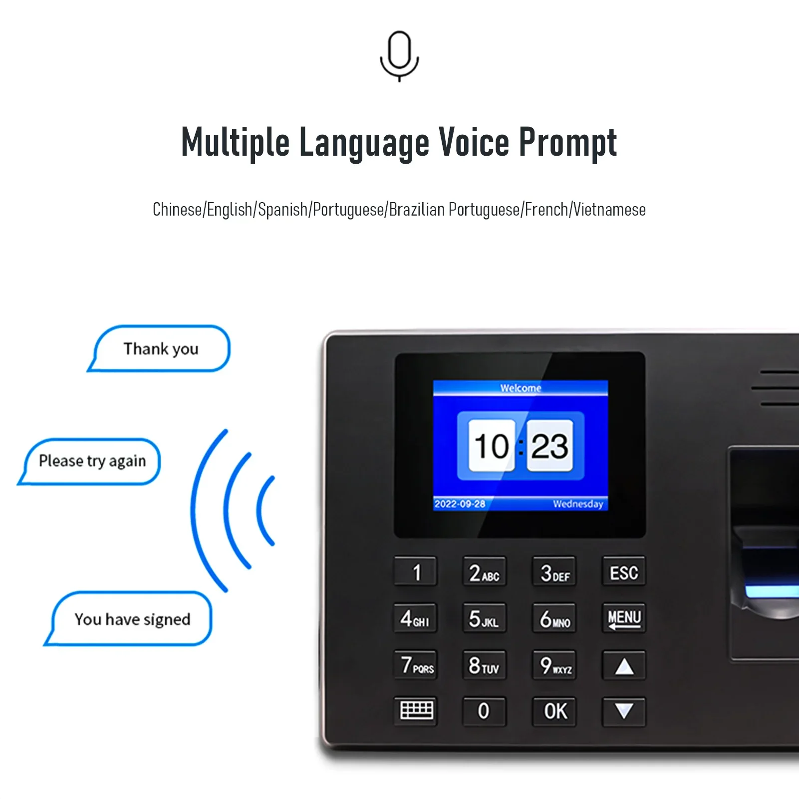 B-M F06 Intelligent Fingerprint Time Attendance Machine Fingerprint/Password with 2.4'' Display Screen Time Clock Multi-language
