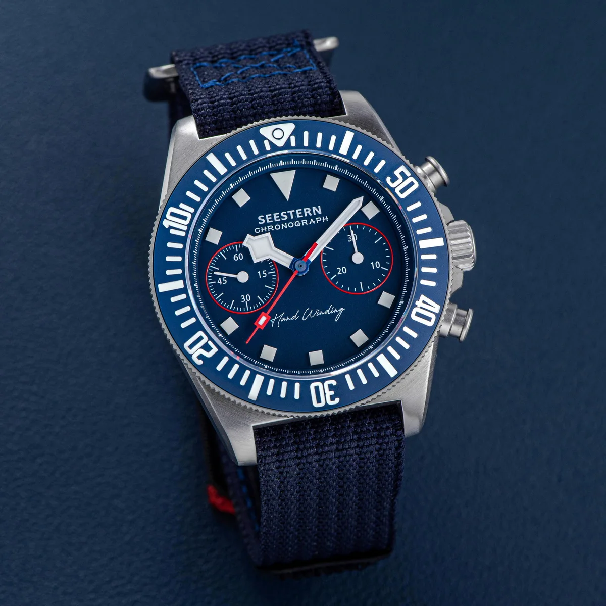 Sugess New Mens Watch Chronograph ST1901 Mechanical Movement Luminous Wristwatches Sapphire Magic Nato Sticker Strap Sport Clock