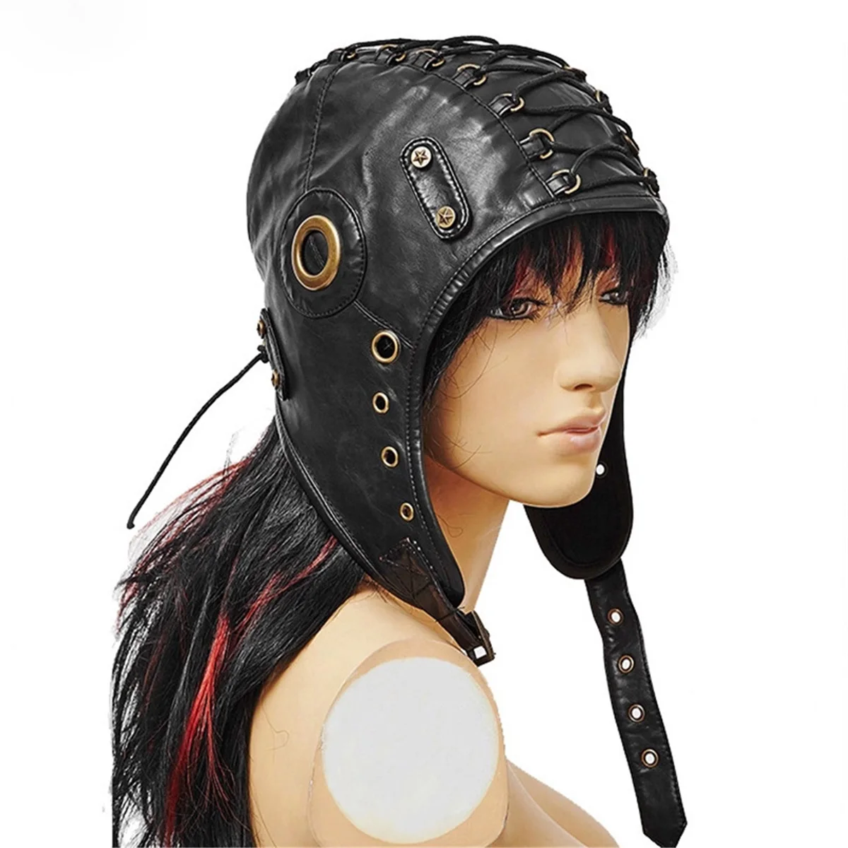 leather unisex motorcycle flight hat costume with eyes