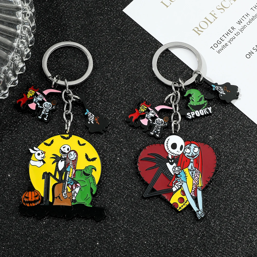 The Nightmare Before Christmas Keychain Sally Jack Skellington Halloween Keyrings Car Key Holder for Couple Jewelry Gifts