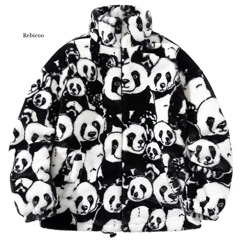 

Autumn Cute Panda Plush Jacket Men Clothing Fashion Causal Streetwear Warm Zip Up Coat Outerwear Tops Male Female Plus Size