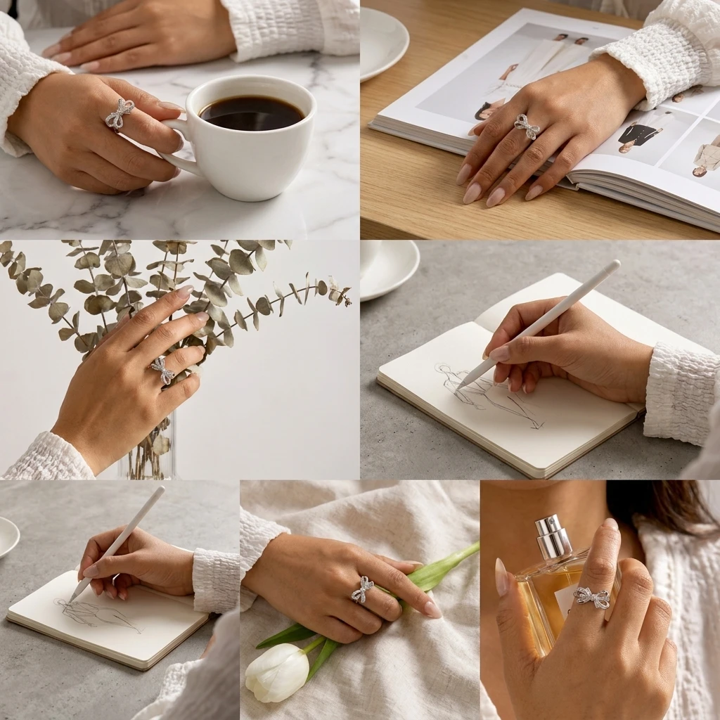 Romantische Schleifenförmige Kubische Zirkonia-Ringe für Frauen, Luxuriöse Glänzende CZ-Geometrie-Ringe, Geburtstags-, Hochzeits- und Verlobungsschmuck-Geschenk – Detail 4