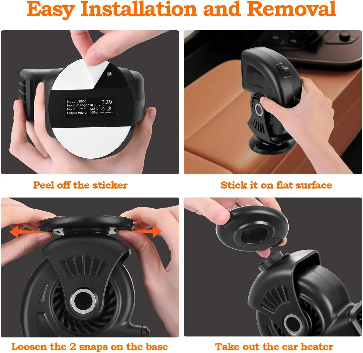 سخان سيارة 12 فولت 2 في 1 تسخين وتبريد سريع، مزيل صقيع محمول للوحة القيادة على الزجاج الأمامي (أسود)