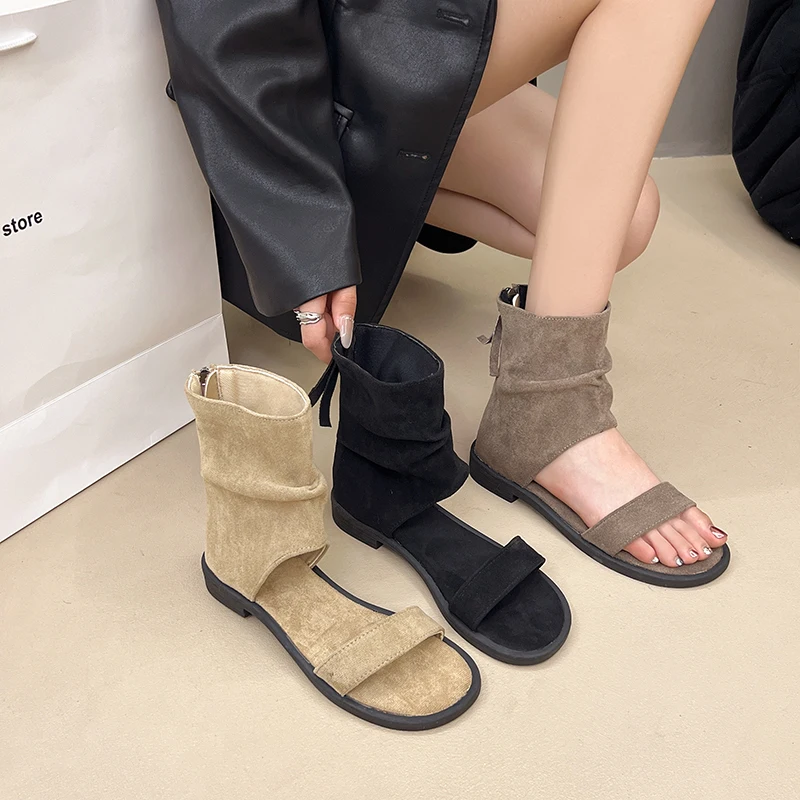 2026 Roman Style Casual Finger Open Foot Female Sandals Handcrafted Plane Ocet Outward Canvas Moochassins Versatiles Boots