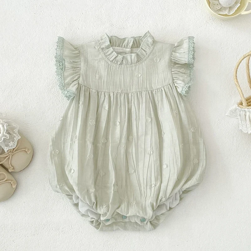 

Новый летний комбинезон для девочек 0-24 месяца, 2026 года, с рукавами-крылышками, из хлопка, однотонный, для новорожденных