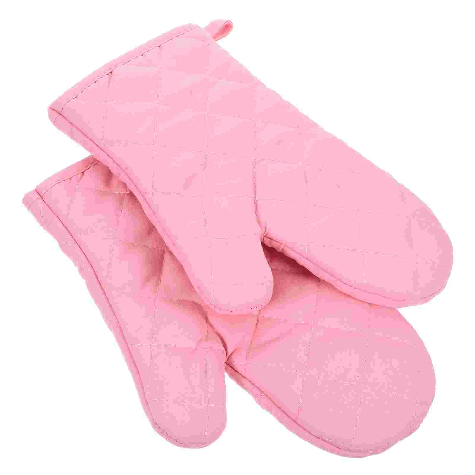 Oven Glove Gloves Dedicated Mittens for Cooking Heat Resistant Non-slip Pink Kitchen