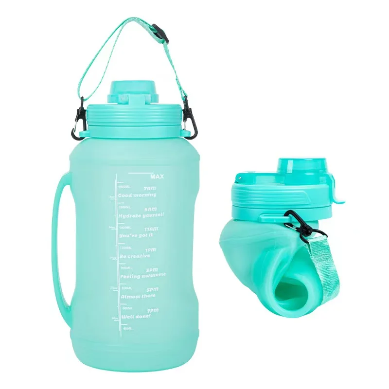 2.0L Large capacity water cup fitness portable roll cup food grade silicone belly cup folding outdoor sports water bottle