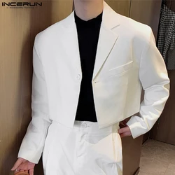 Blazer da uomo tinta unita risvolto manica lunga un bottone autunno abiti Casual Streetwear 2023 moda maschile Crop cappotti S-5XL INCERUN