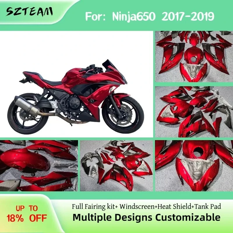 For Kawasaki Ninja650 2017 2018 2019 Cool Fairings ER-6F 17 18 19 Motorcycle Customized Fairing Kit Candy Red PRO-2
