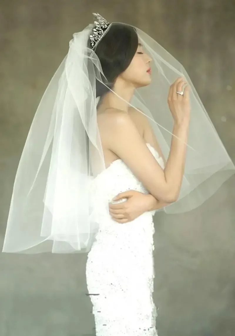 Cheap Two Tiers Face-Hiding Bridal Wedding Veils Waist Length Short Tulle White Veils with Comb