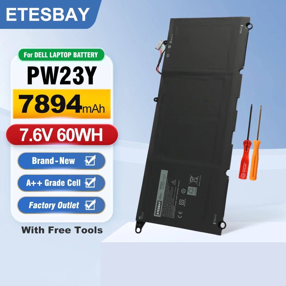 ETESBAY PW23Y Laptop Battery For DELL XPS 13 9360 9350 13D 9343 RNP72 JD25G JHXPY RWT1R P54GTP1GT 5K9CP DIN02 7.6V 60WH