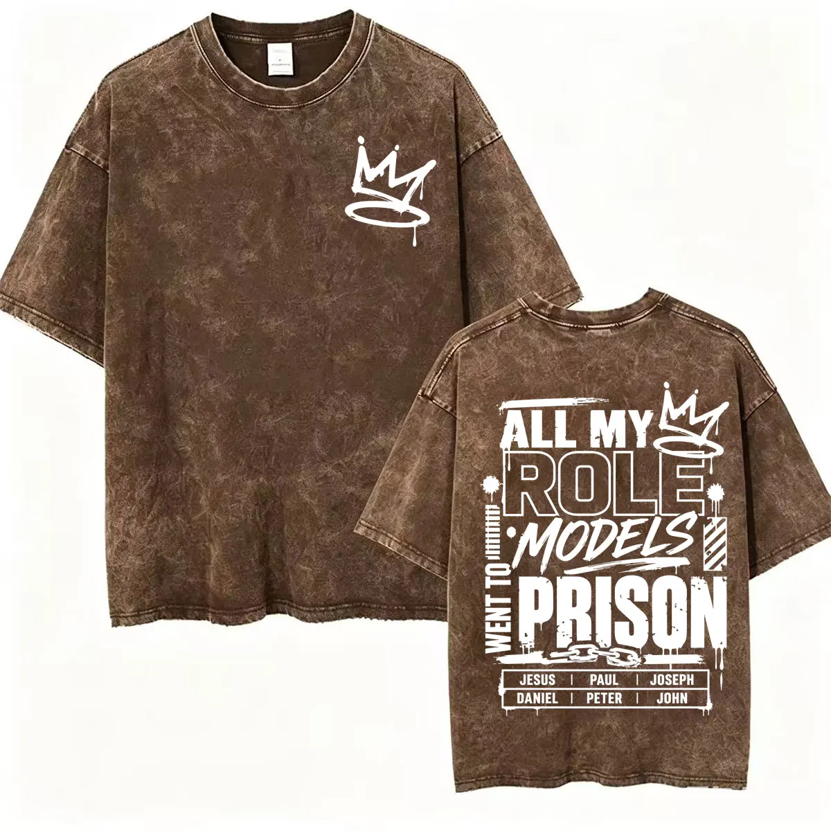 All My Role Models Went To Prison Jesus Vintage Washed T Shirt Christian Faith Bible T-shirts Men Women Casual Oversized T-shirt