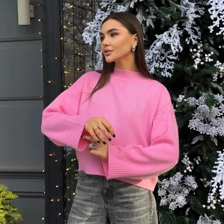 

Свитер оверсайз с широкими рукавами, длинный рукав, круглый вырез, цветной, смесь полиэстера, весна 2026, женская мода, трикотаж...